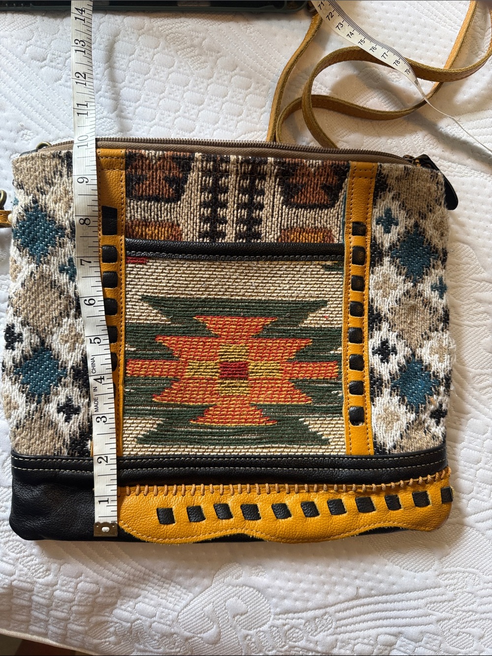 Myra Bag Mustard, Black, Green and Blue Woven Crossbody - Picture 4 of 4